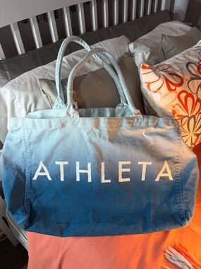 Athleta Ombre Blue Canvas Tote with White Logo
